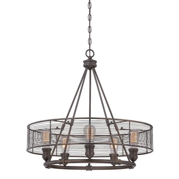 Eurofase Terra Industrial Drums Chandelier, Weathered Bronze Finish, 5 Edison Light Bulb - 28065-012