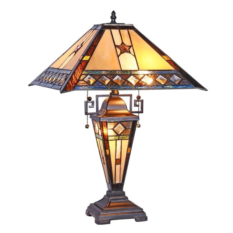 Tristan Collection Tiffany Style 2 + 1-light Blackish Bronze Double Lit Table Lamp