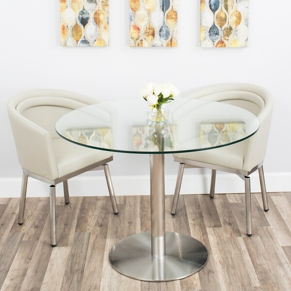Mix Tempered Gl 40 Inch Diameter Dining Table With Brushed Mix Tempered Gl 40 Inch Diameter Dining Table With Brushed Stainless Steel Base