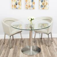 MIX Tempered Glass 40-inch Diameter Dining Table with Brushed Stainless Steel Base