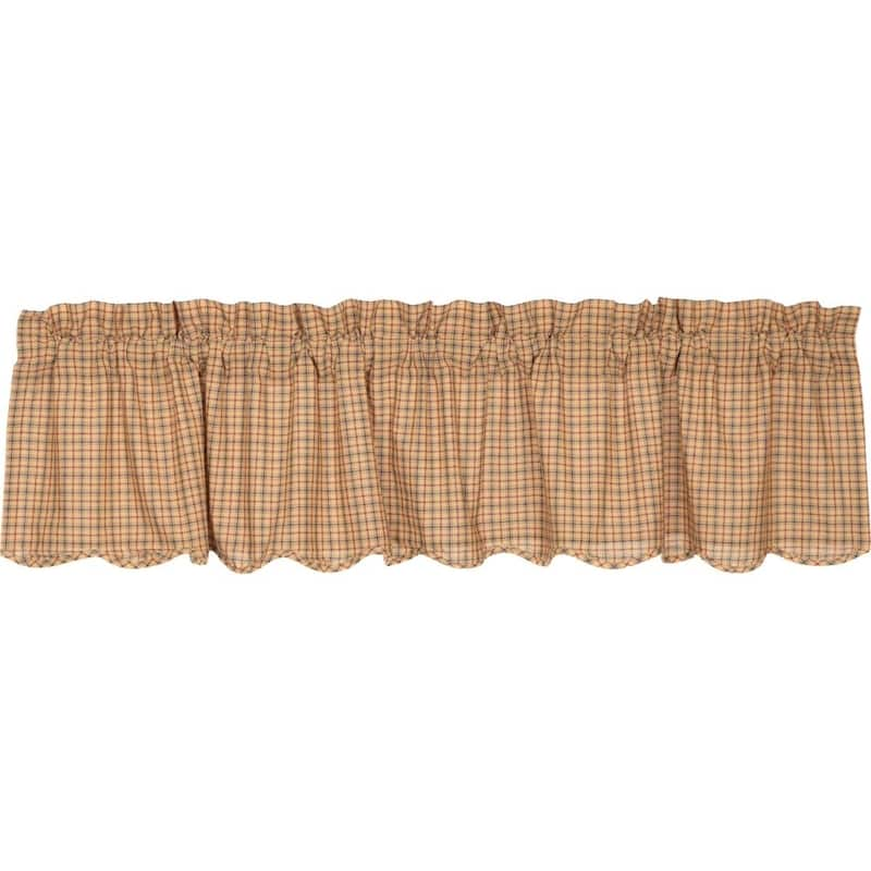 Tan Rustic Kitchen Curtains Valance Rod Pocket Cotton Plaid - 16x72