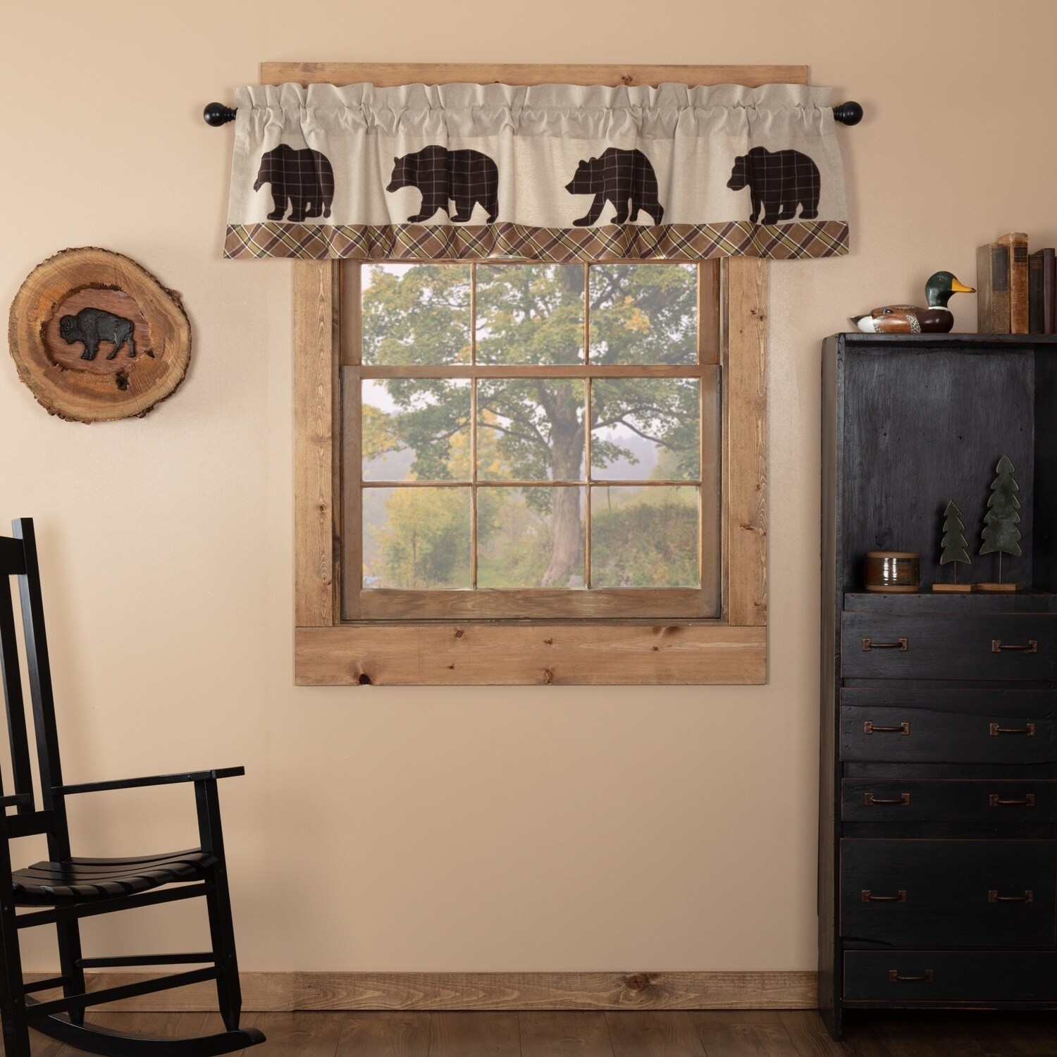Shop Tan Rustic Kitchen Curtains Vhc Wyatt Bear Valance Rod Pocket