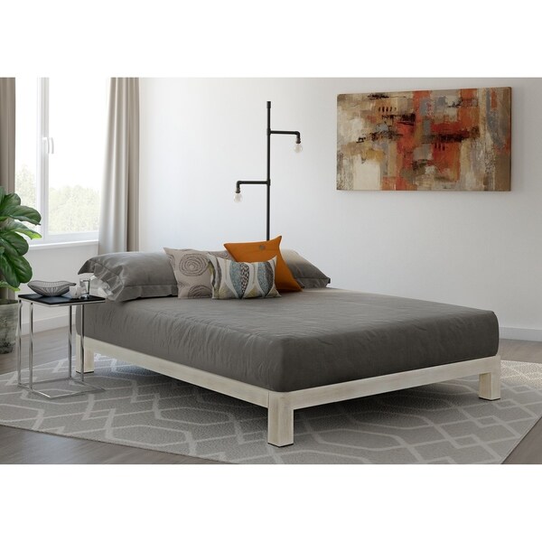 Vesta White Metal Slatted Platform Bed