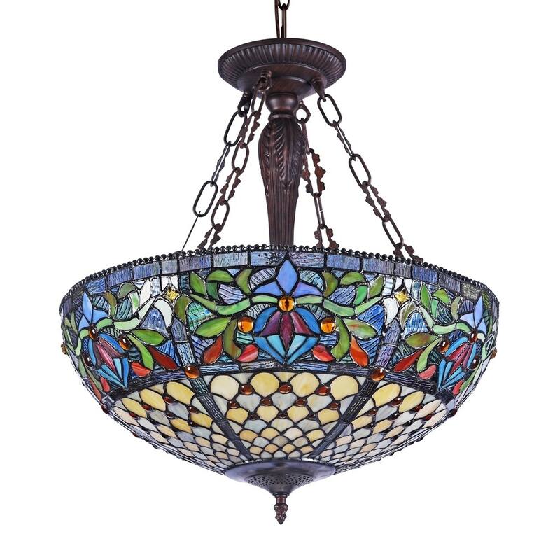Chloe Fallon Collection Tiffany Style 3-light Dark Antique Bronze Inverted Pendant