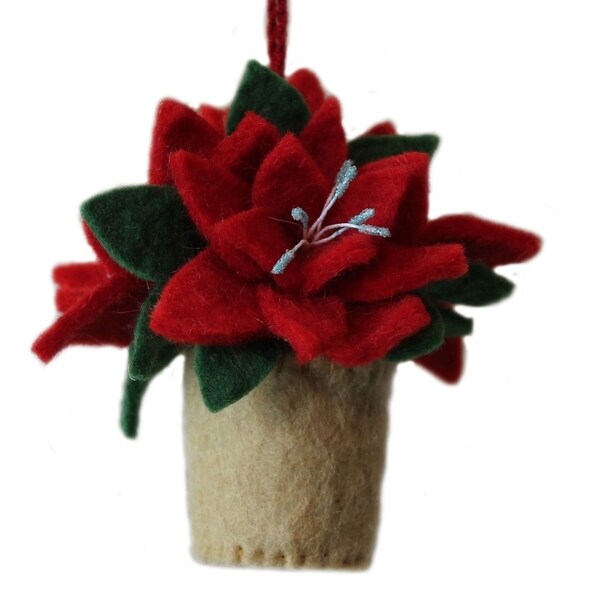 Handmade Poinsettia Felt Ornament (Kyrgyzstan)