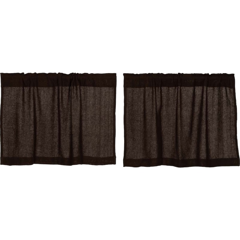 Farmhouse Kitchen Curtains VHC Cotton Burlap Tier Pair Rod Pocket Solid Color - 24x36 - Chocolate Brown - Farmhouse - Solid