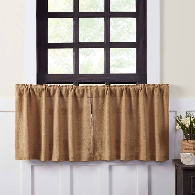 Farmhouse Kitchen Curtains VHC Cotton Burlap Tier Pair Rod Pocket Solid Color - 24x36 - Natural - Farmhouse - Solid