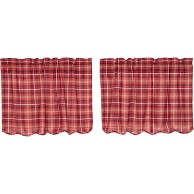 Red Rustic Kitchen Curtains VHC Braxton Tier Pair Rod Pocket Cotton Plaid