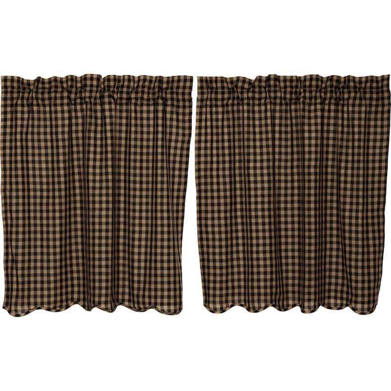 Primitive Kitchen Curtains VHC Check Tier Pair Rod Pocket Cotton - 36x36 - Khaki