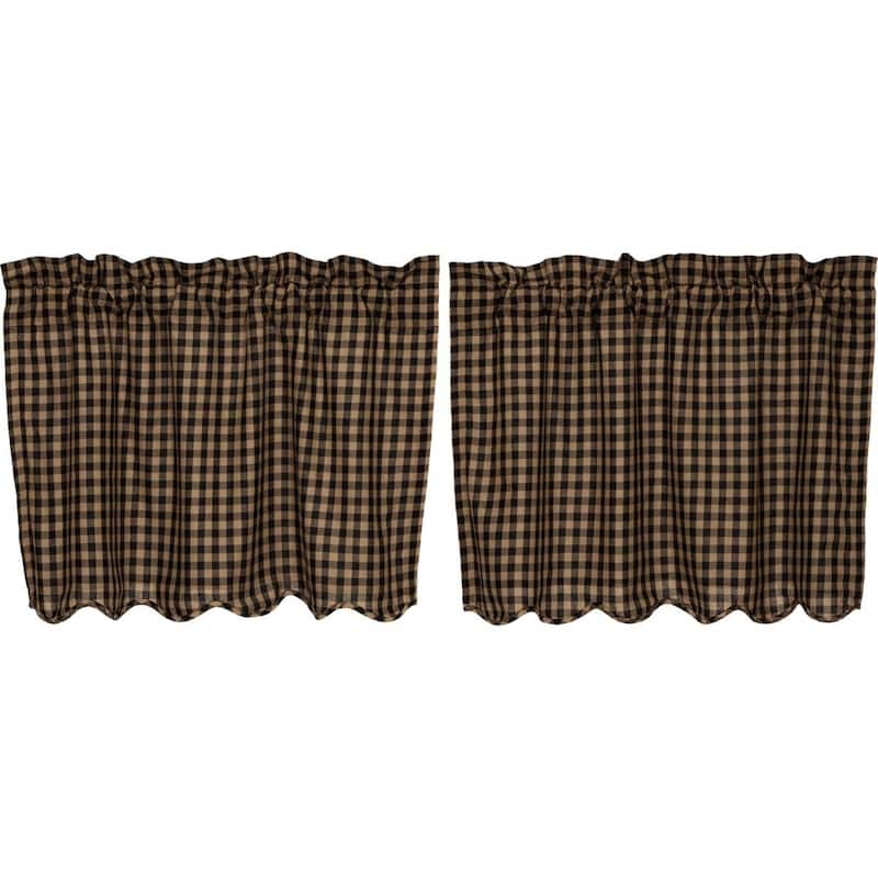 Primitive Kitchen Curtains VHC Check Tier Pair Rod Pocket Cotton - 24x36 - Khaki