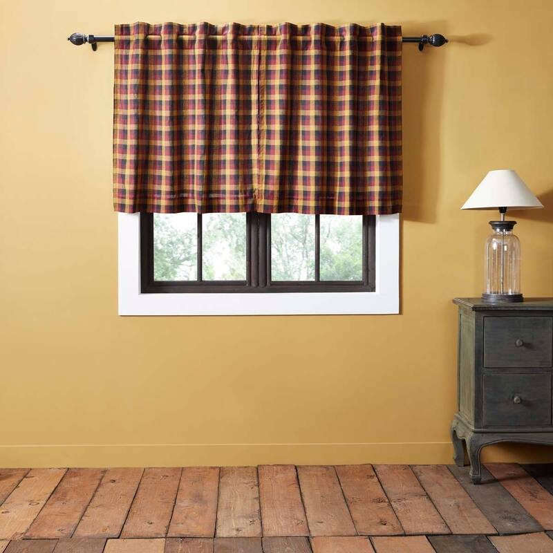 Red Primitive Kitchen Curtains VHC Heritage Farms Tier Pair Rod Pocket Cotton Plaid - 36x36