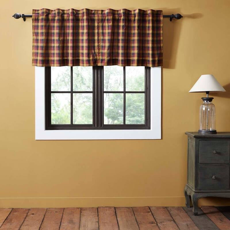 Red Primitive Kitchen Curtains VHC Heritage Farms Tier Pair Rod Pocket Cotton Plaid
