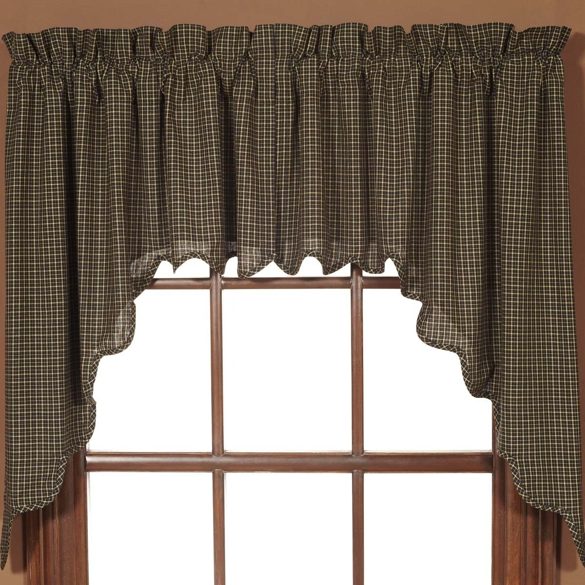 Black Primitive Kitchen Curtains Vhc Kettle Grove Plaid Swag Pair Rod Pocket Cotton Swag 36x36x16 Overstock 17926285