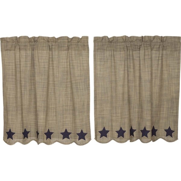 VHC Primitive Swag Pair Vincent Kitchen Curtains Rod Pocket Tan Cotton Star 