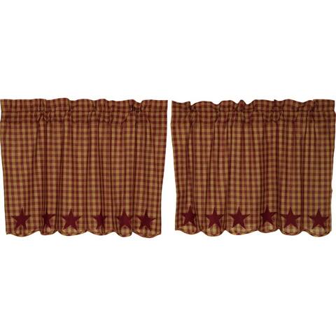 Primitive Kitchen Curtains VHC Star Tier Pair Rod Pocket Cotton Star Appliqued