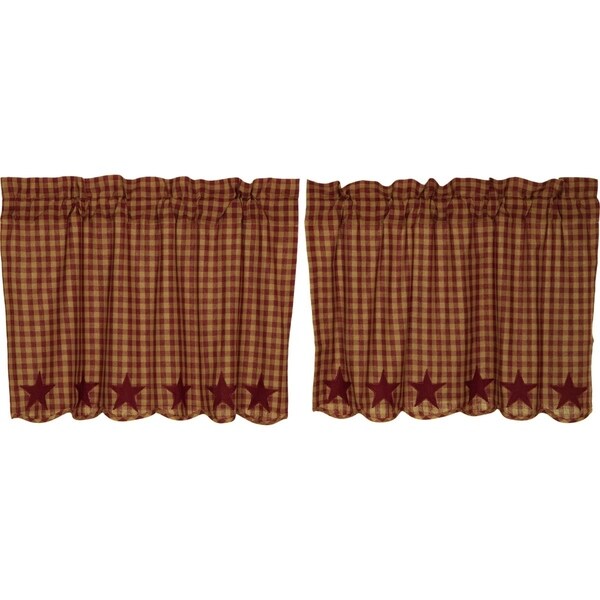 Primitive Kitchen Curtains VHC Star Tier Pair Rod Pocket Cotton Star Appliqued. Opens flyout.