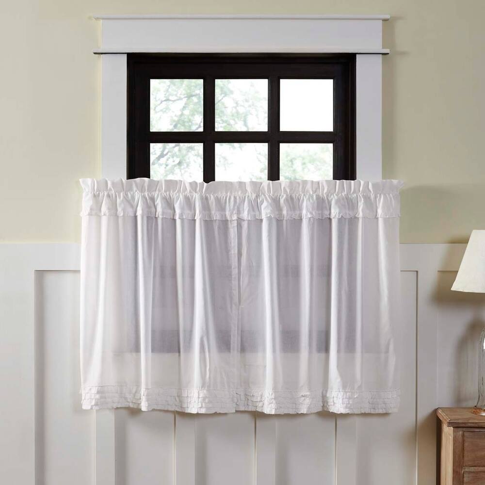 White Ruffled Sheer Tier Set of 2