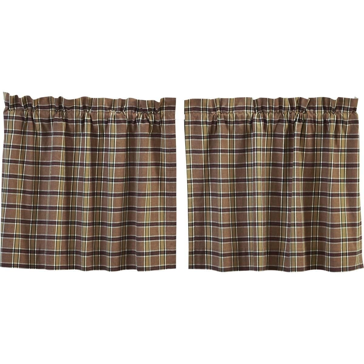 VHC Brands Rustic 36"x36" Tier Pair Tan Rod Pocket Wyatt Kitchen Window Curtains 