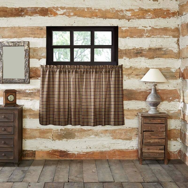 Kitchen Curtains VHC Wyatt Tier Pair Rod Pocket Cotton Plaid - 36x36