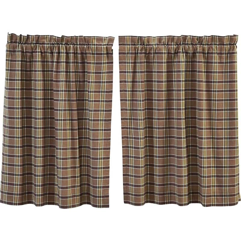 Kitchen Curtains VHC Wyatt Tier Pair Rod Pocket Cotton Plaid