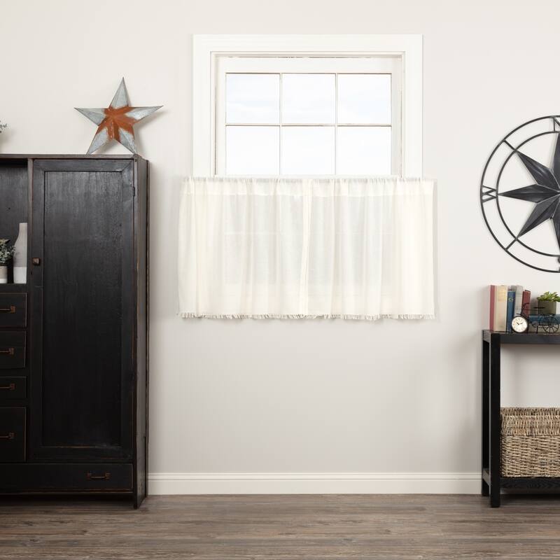 Farmhouse Kitchen Curtains VHC Tobacco Cloth Tier Pair Rod Pocket Cotton Solid Color Tobacco Cloth - 24x36 - Antique White - Farmhouse - Solid