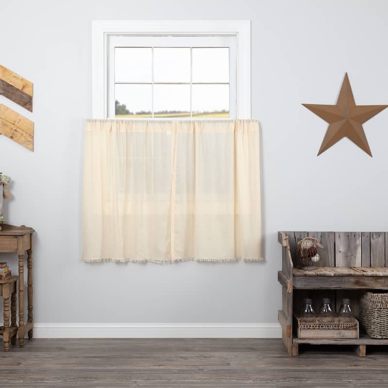 Farmhouse Kitchen Curtains VHC Tobacco Cloth Tier Pair Rod Pocket Cotton Solid Color Tobacco Cloth - 36x36 - Natural - Farmhouse - Solid