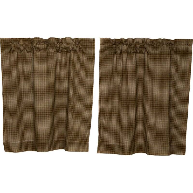 Green Rustic Kitchen Curtains VHC Tea Cabin Green Plaid Tier Pair Rod Pocket Cotton Plaid