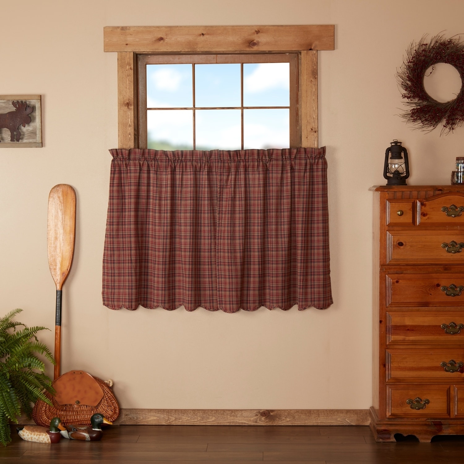Red Rustic Kitchen Curtains Vhc Parker Tier Pair Rod Pocket Cotton Plaid Overstock 17926358 24x36