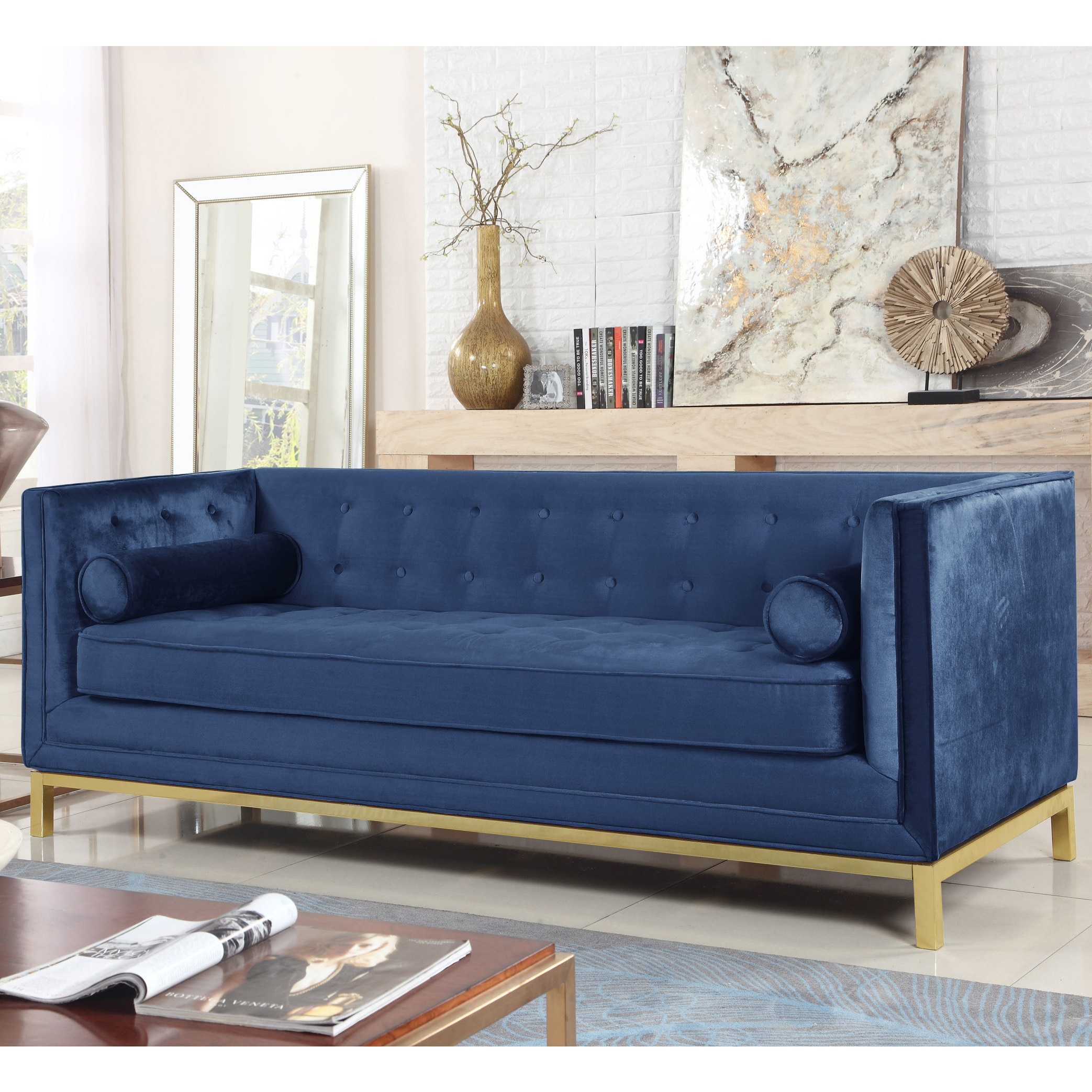Shop Chic Home Evie Club Sofa Tufted Velvet Plush Cushion Couch