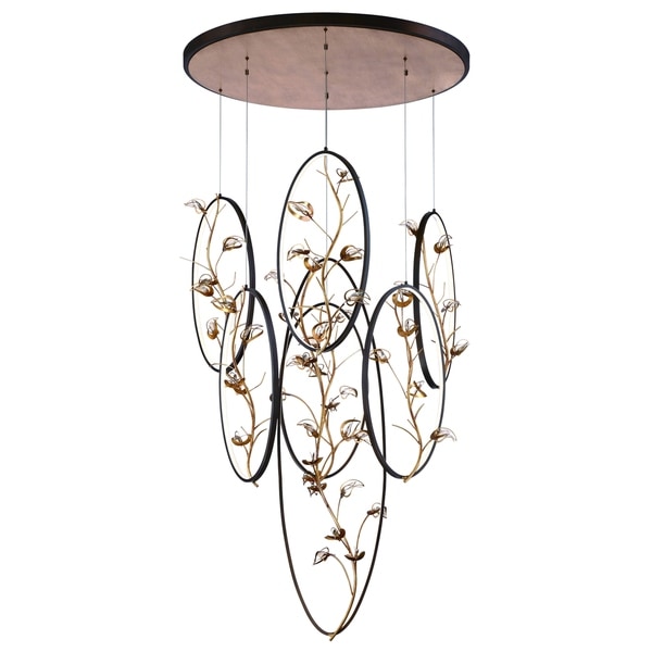Eurofase Peralta Led Ring Chandelier Bronze Rings Suspended Eurofase Peralta Led Ring Chandelier Bronze Rings Suspended With Antique Gold Leaf Branches And Crystal