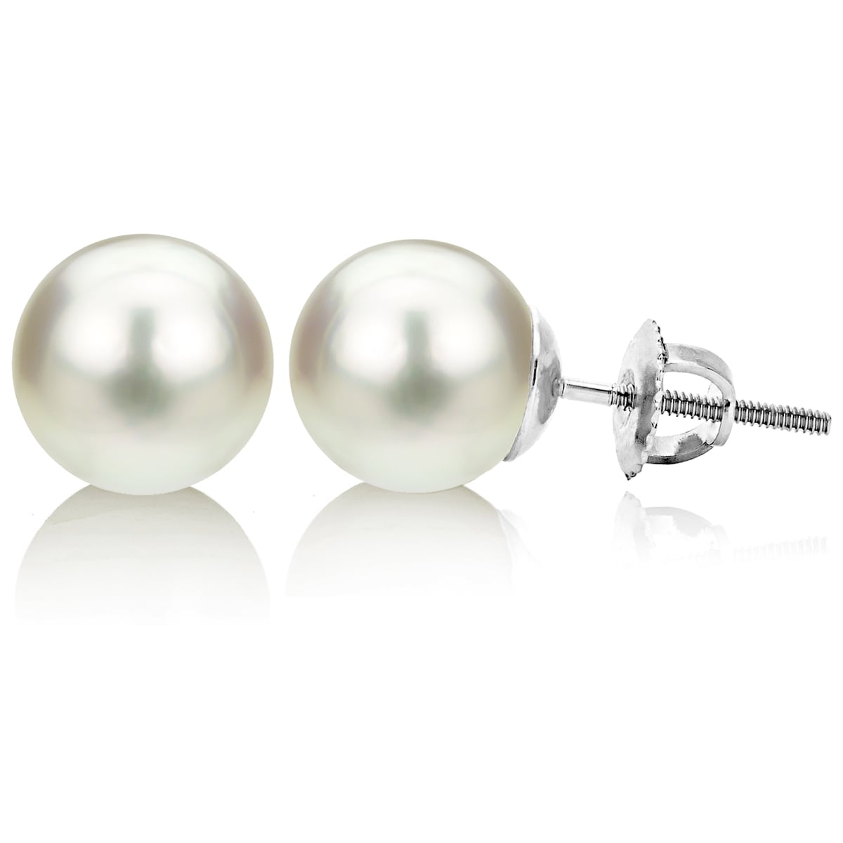 Round AAA++ 7-8 mm white akoya perfect pearl earring 14k yellow gold stud