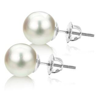 14k White Gold 3-3.5 Millimeters AAA Round White Freshwater Cultured Pearl Stud Earrings 