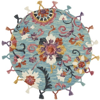Alexander Home Sophie Medallion Sky Hand-hooked 100% Wool Tassel Rug - 3' x 3' Round - 3' x 3' Round