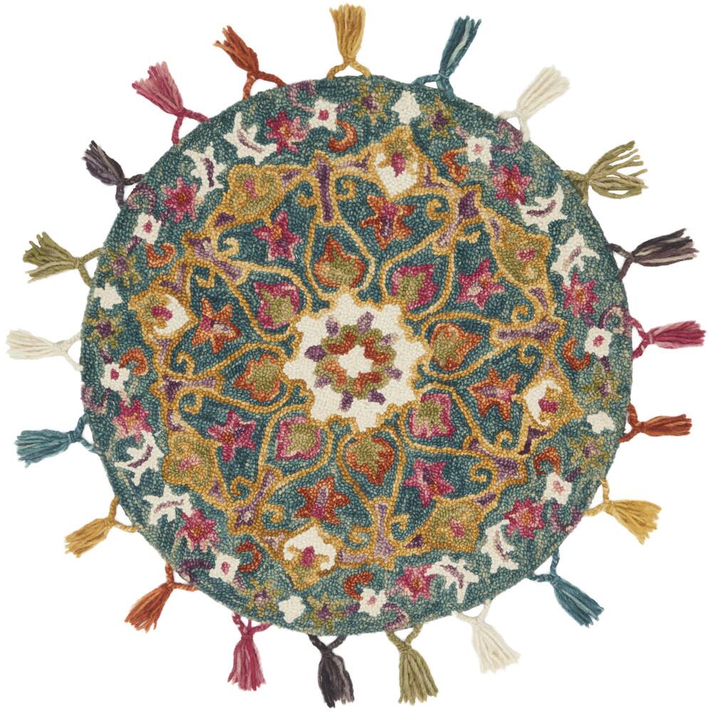 Alexander Home Hand-Hooked Sophie Peacock 100% Wool Medallion Tassel Round Rug - 3' x 3' Round - 3' x 3' Round