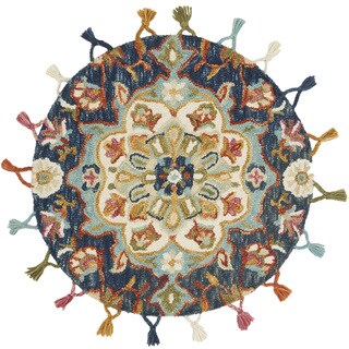 Alexander Home Hand-Hooked Sophie 100% Wool Ink Medallion Tassel Round Rug