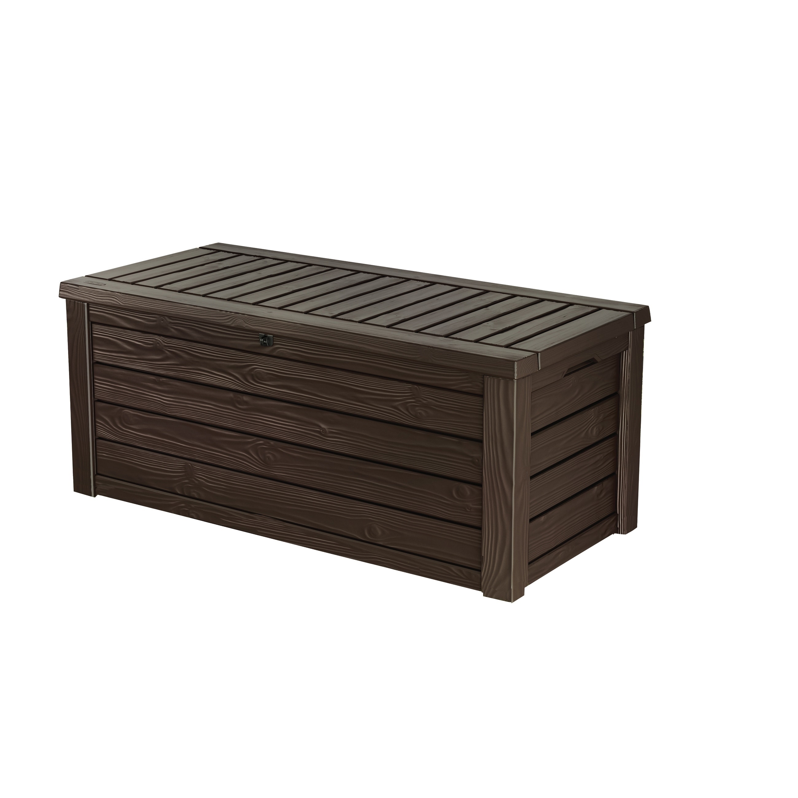 Keter Large 120 Gallon Waterproof All-Weather Resistant Wood Panel Outdoor  Deck Garden Storage Box Bench - Brown