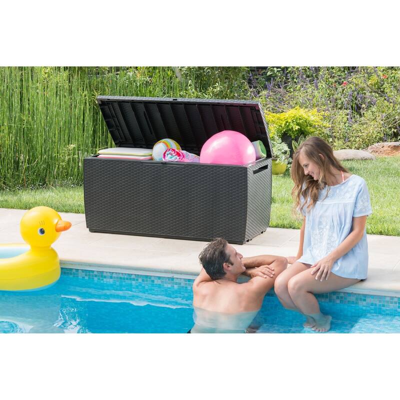 Keter Capri 80 Gallon Large Resin Deck Box Storage For Lawn Patio Furniture, Tools and Accessories