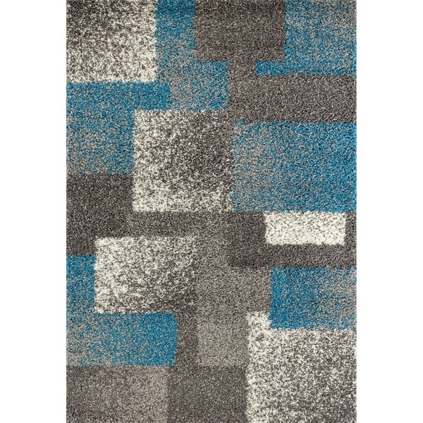 Contemporary Geometric Boxes Shag Area Rug - 5'3" x 7'3"