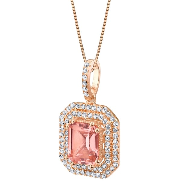 Oravo Simulated Morganite Rose-Tone Sterling Silver Octagon Pendant Necklace - Pink. Opens flyout.