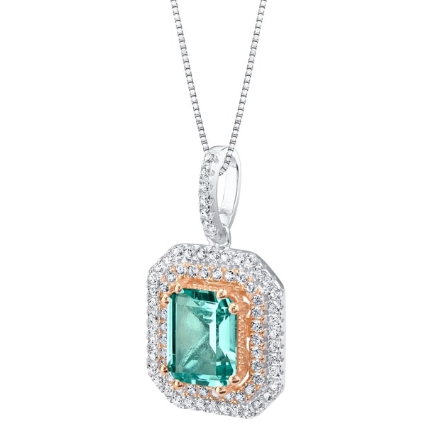 Oravo Simulated Paraiba Tourmaline Two-Tone Sterling Silver Octagon Pendant Necklace - Green. Opens flyout.