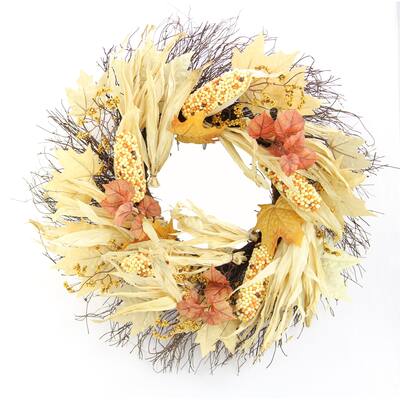 26" Artificial Indian Corn Husk Wreath For Festive Harvest