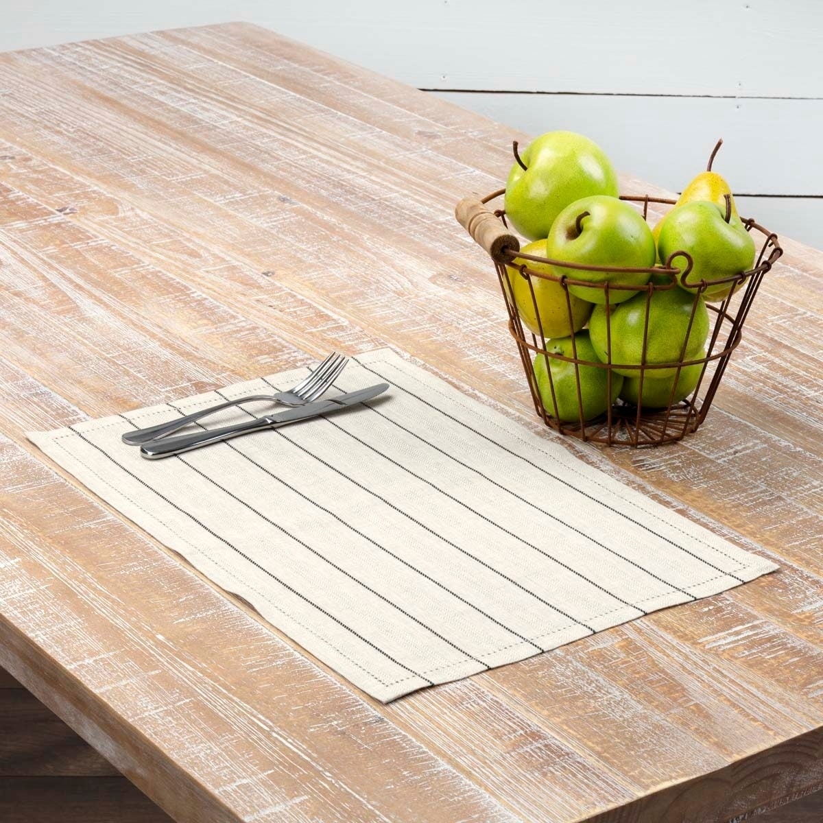 VHC Farmhouse Placemat Set of 6 Dining Table Mats Square White Red Striped