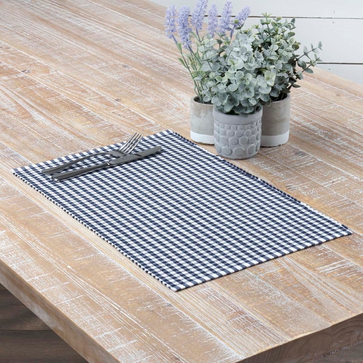 VHC Farmhouse Placemat Set of 6 Table Mats Cotton Plaid Ribbed 7 Colors