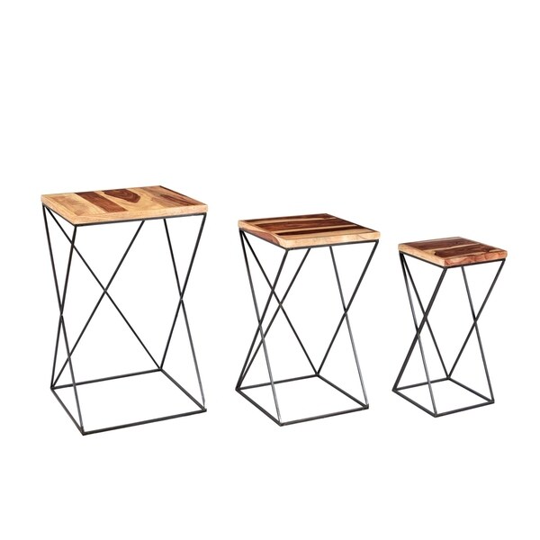 3 Pc Iron & Wood Nesting Tables