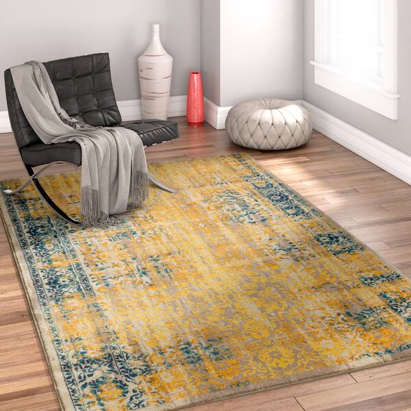 Shop Well Woven Modern Yellow Bohemian Vintage Eclectic Stain Resistant Area Rug 5 3 X 7 5 Overstock 17935618