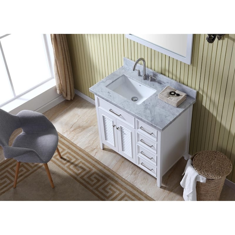 Ariel Kensington 37 In. Left Offset Single Sink Vanity in White