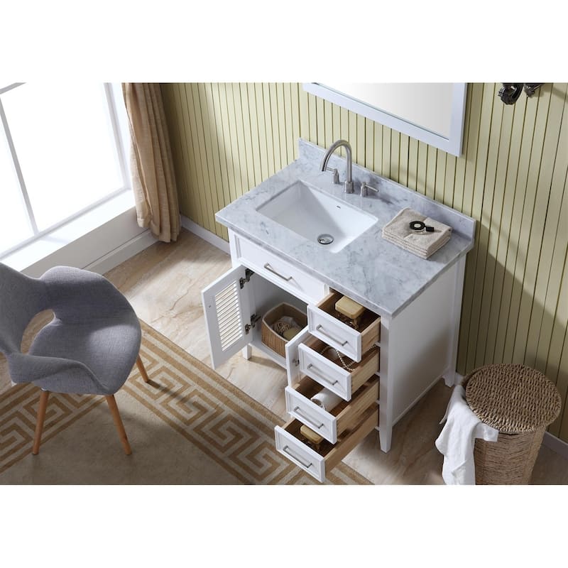 Ariel Kensington 37 In. Left Offset Single Sink Vanity in White