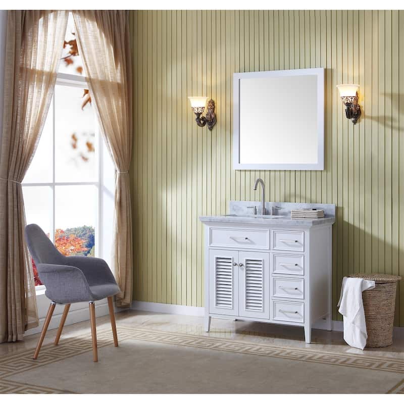 Ariel Kensington 37 In. Left Offset Single Sink Vanity in White
