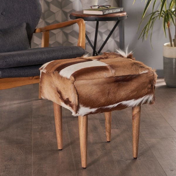 Agnes Spring Buck Hide Square Ottoman Stool by Christopher Knight Home