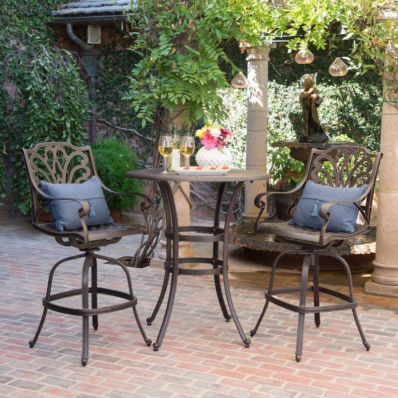 Alfresco Outdoor 3-piece Round Aluminum Bar Set with Umbrella Hole by Christopher Knight Home